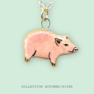 New Hand Painted Enamel Charms This Little Piggy Charming Pig Pendant Necklace
